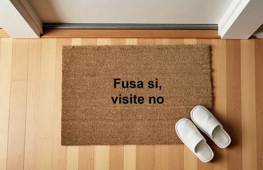 Fusa sì, visite no zerbino Personalizzato in Fibra di Cocco – Incisione Laser – Welcome Mat Ingresso Casa