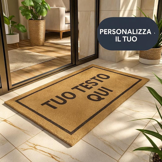Il tuo testo ! Zerbino Personalizzato in Fibra di Cocco – Incisione Laser – Welcome Mat Ingresso Casa – Idea Regalo Nuova Casa
