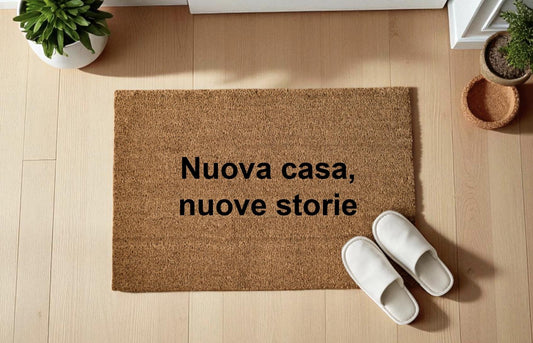 Nuova casa, nuove storie Zerbino Personalizzato in Fibra di Cocco – Incisione Laser – Welcome Mat Ingresso Casa – Idea Regalo Nuova Casa