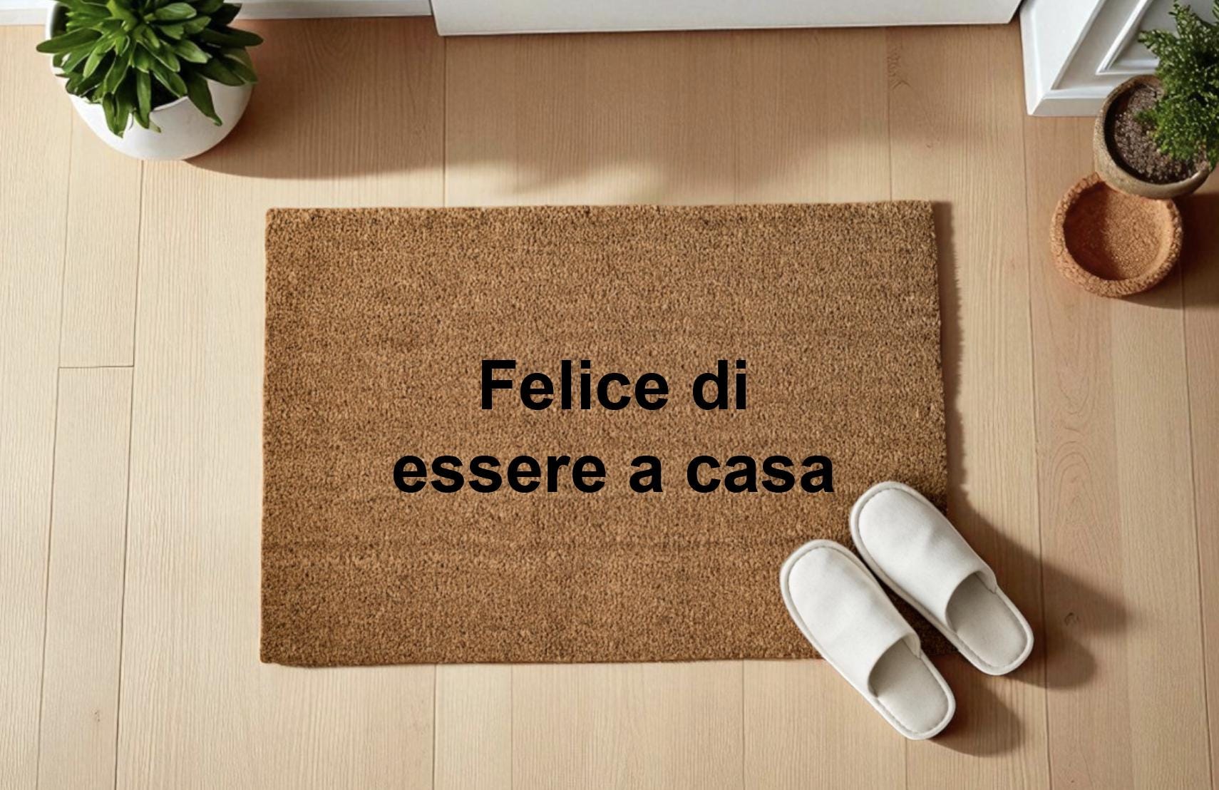 Felice di essere a casa Zerbino Personalizzato in Fibra di Cocco – Incisione Laser – Welcome Mat Ingresso Casa – Idea Regalo Nuova Casa