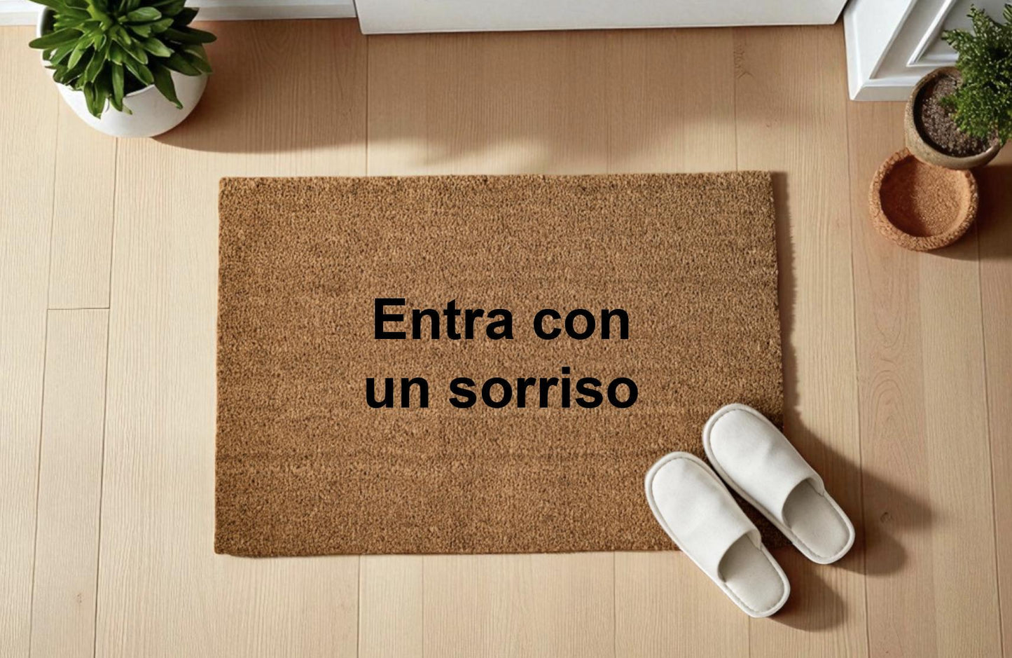 Entra con un sorriso Zerbino Personalizzato in Fibra di Cocco – Incisione Laser – Welcome Mat Ingresso Casa – Idea Regalo Nuova Casa