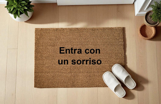 Entra con un sorriso Zerbino Personalizzato in Fibra di Cocco – Incisione Laser – Welcome Mat Ingresso Casa – Idea Regalo Nuova Casa